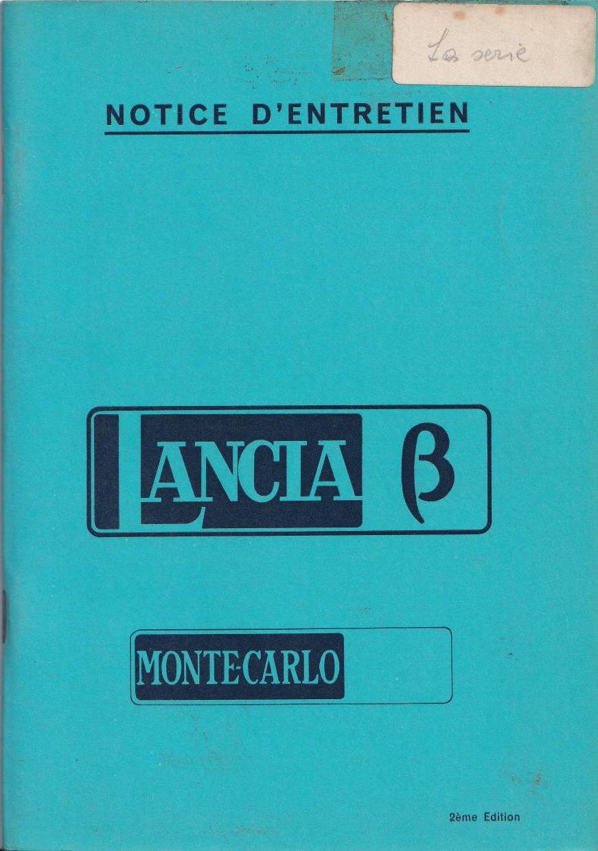 Beta Montecarlo - Betriebsanleitung - französisch - 2.Ausgabe Juli 1976