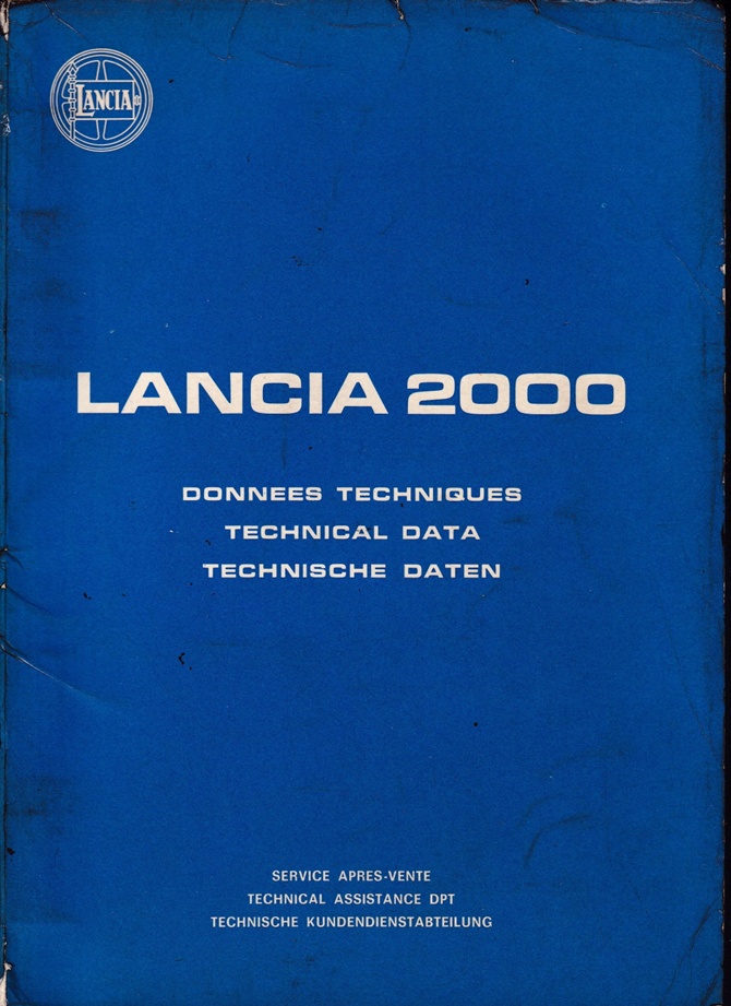 Lancia 2000 - Technische Daten - Techn. Kundendienst - ital., engl., deut. - 1. Ausgabe Februar 1972