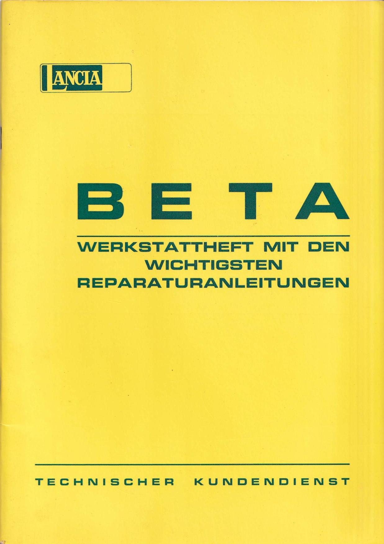 Beta - Werkstattheft - Techn. Kundendienst - deutsch - 1. Ausgabe November 1973